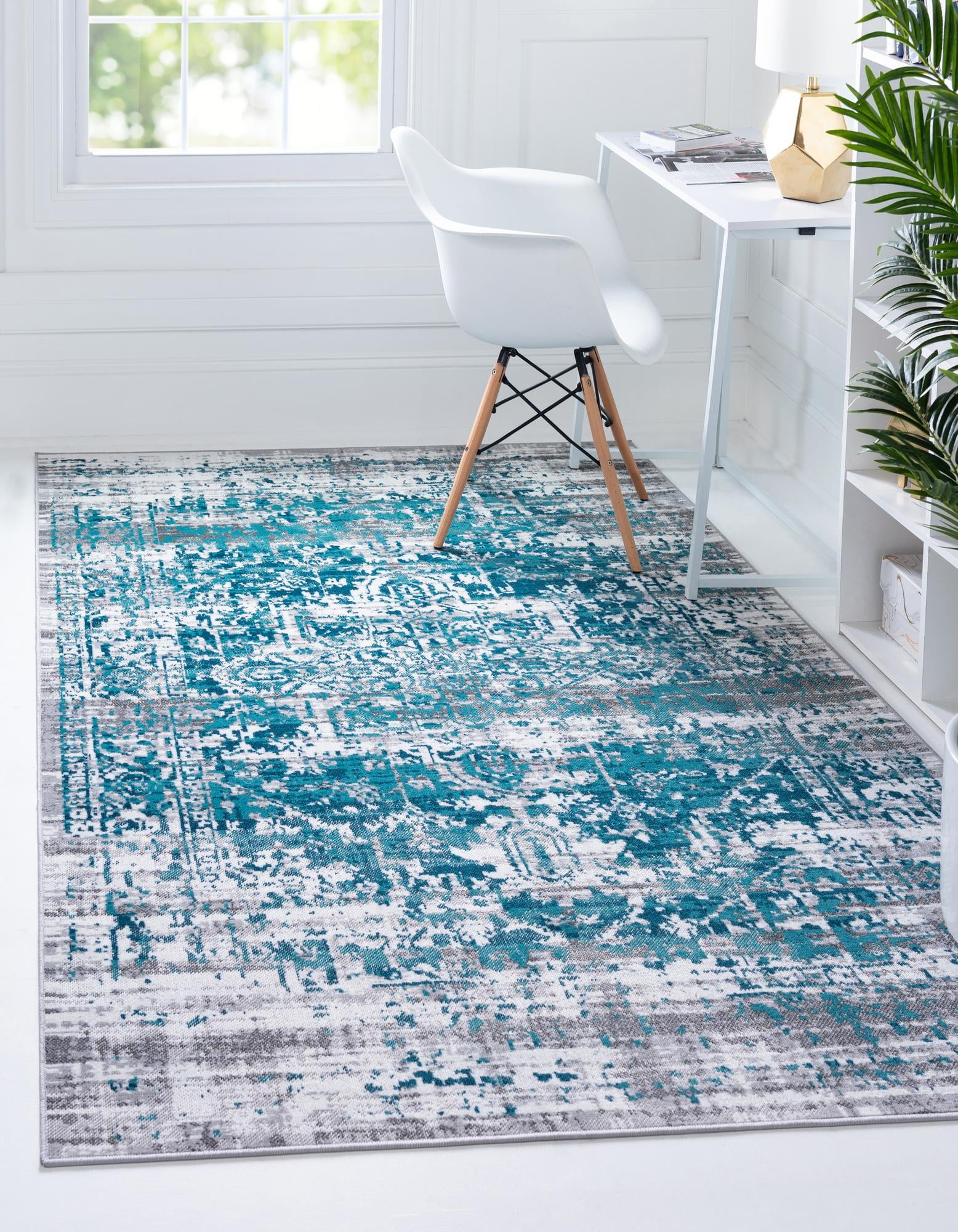 Blue Medallion Synthetic Easy Care Rectangular Rug