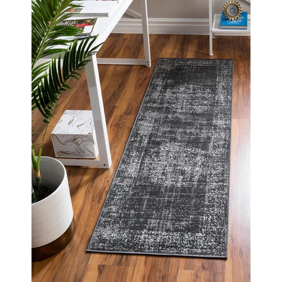 Rugs.com Aarhus Collection Rug – 6 Ft Runner Dark Gray Low Rug Perfect For Hallways, Entryways