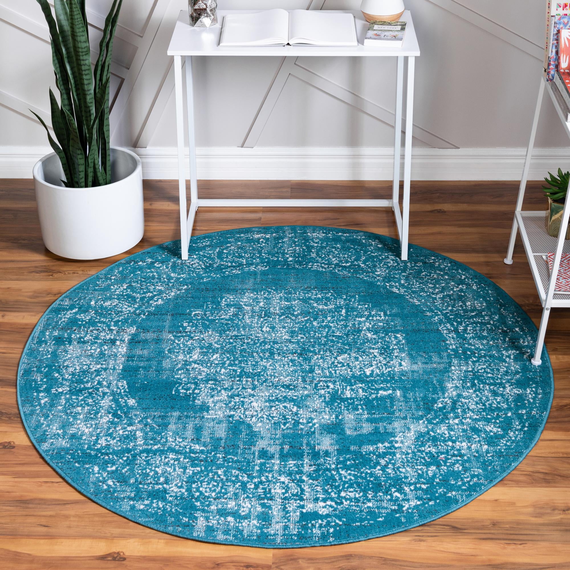 Rugs.com Aarhus Collection Rug – 8 Ft Round Blue Low Rug Perfect For ...