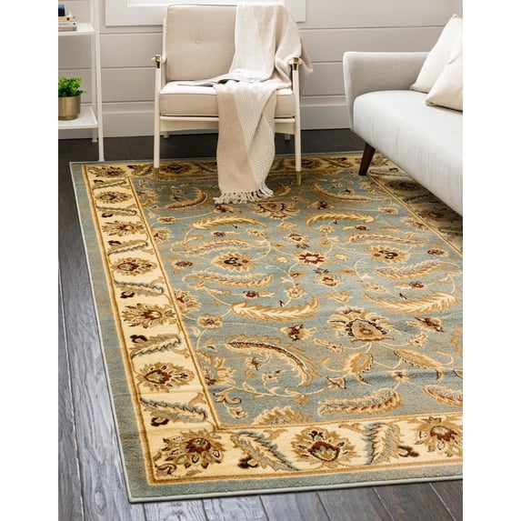 Rugs.com Aditi Collection Rug – 10' 6 x 16' 5 Light Blue Low Rug Perfect For Living Rooms, Large Dining Rooms, Open Floorplans
