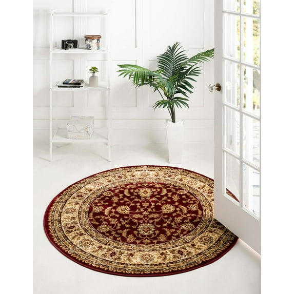 Rugs.com Aditi Collection Rug – 13 Ft Round Red Low Rug Perfect For Kitchens, Dining Rooms