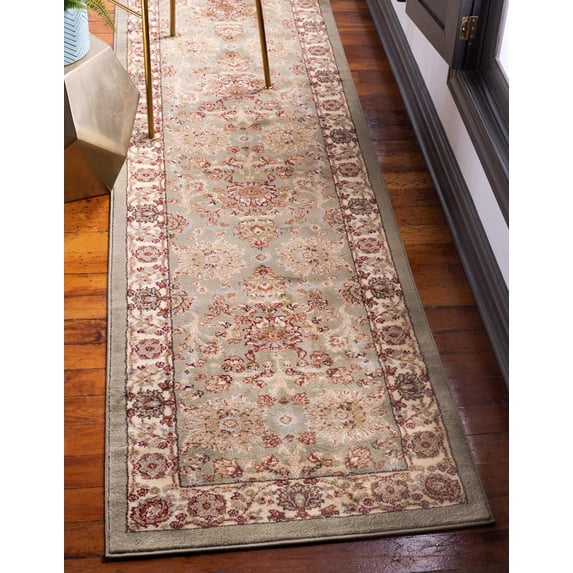 Rugs.com Aditi Collection Rug – 2' x 7' Runner Light Green Low Rug Perfect For Living Rooms, Large Dining Rooms, Open Floorplans