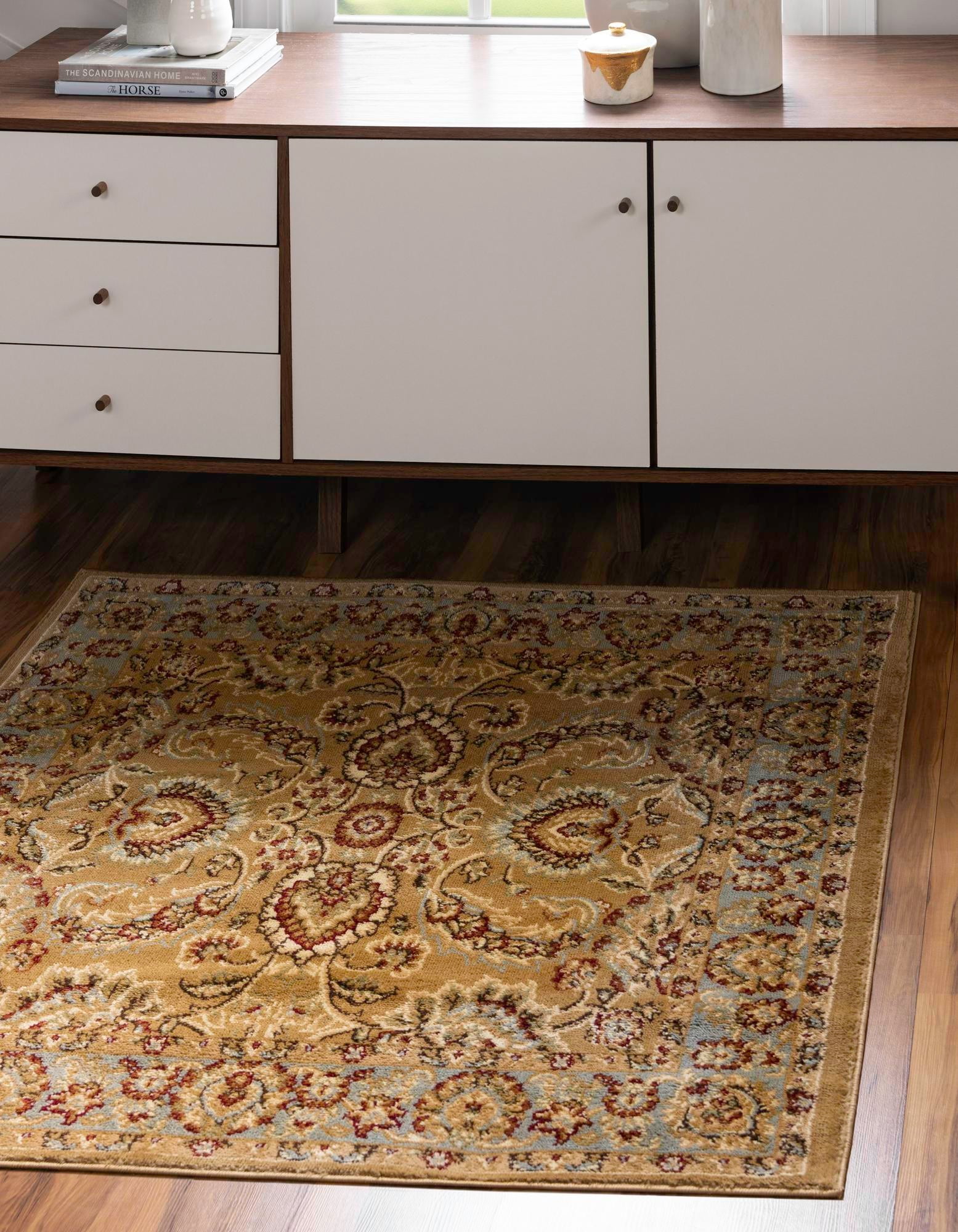 Rugs.com Aditi Collection Rug – 4' Square Dark Yellow Low Rug Perfect For Living Rooms, Kitchens ...