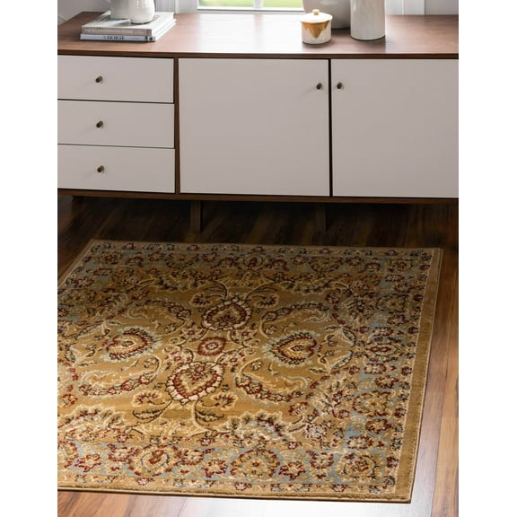Rugs.com Aditi Collection Rug – 4' Square Dark Yellow Low Rug Perfect For Living Rooms, Kitchens, Entryways