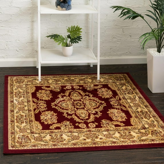 Rugs.com Aditi Collection Rug – 4' Square Red Low Rug Perfect For Living Rooms, Kitchens, Entryways