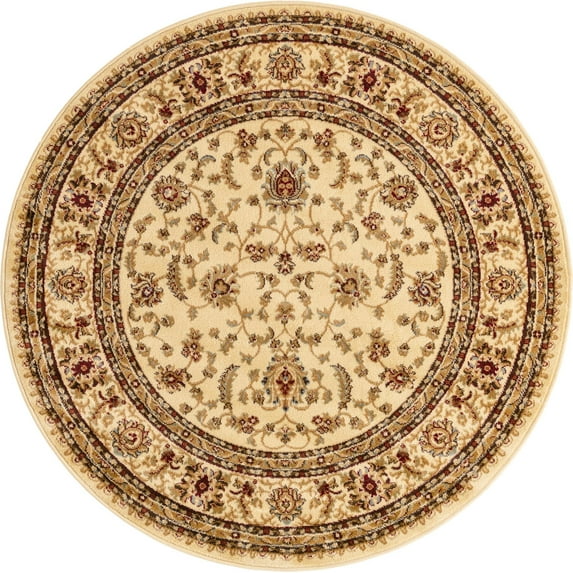 Rugs.com Aditi Collection Rug – 5' 3 Round Cream Low Rug Perfect For Kitchens, Dining Rooms