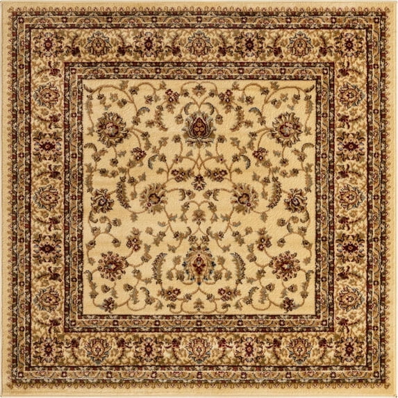 Rugs.com Aditi Collection Rug – 5' 3 Square Cream Low Rug Perfect For Living Rooms, Kitchens, Entryways