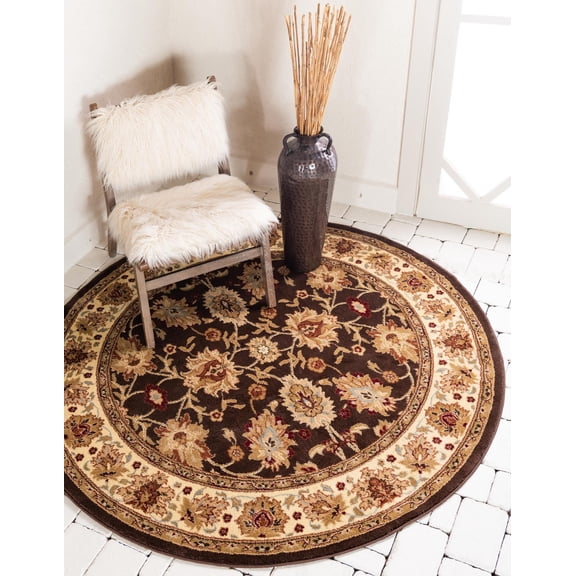 Rugs.com Aditi Collection Rug – 6' Round Brown Low Rug Perfect For Kitchens, Dining Rooms