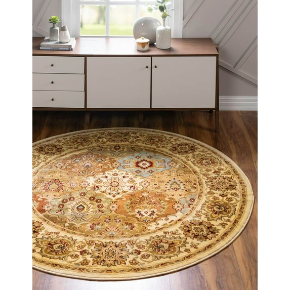 Rugs.com Aditi Collection Rug – 6' Round Cream Low Rug Perfect For Kitchens, Dining Rooms