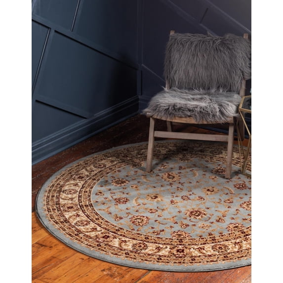 Rugs.com Aditi Collection Rug – 6' Round Light Blue Low Rug Perfect For Kitchens, Dining Rooms
