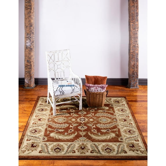 Rugs.com Aditi Collection Rug – 6' Square Brick Red Low Rug Perfect For Living Rooms, Kitchens, Entryways
