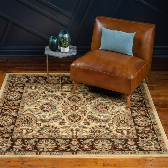 Rugs.com Aditi Collection Rug – 6' Square Cream Low Rug Perfect For Living Rooms, Kitchens, Entryways
