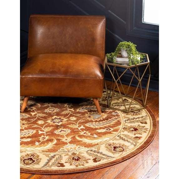 Rugs.com Aditi Collection Rug – 7' 10 Round Brick Red Low Rug Perfect For Kitchens, Dining Rooms