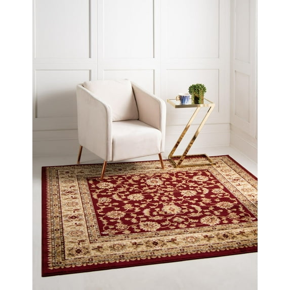 Rugs.com Aditi Collection Rug – 7' 10 Square Red Low Rug Perfect For Living Rooms, Kitchens, Entryways