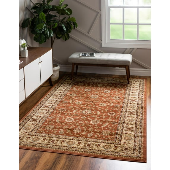 Rugs.com Aditi Collection Rug – 7' 10 x 10' Brick Red Low Rug Perfect For Living Rooms, Large Dining Rooms, Open Floorplans