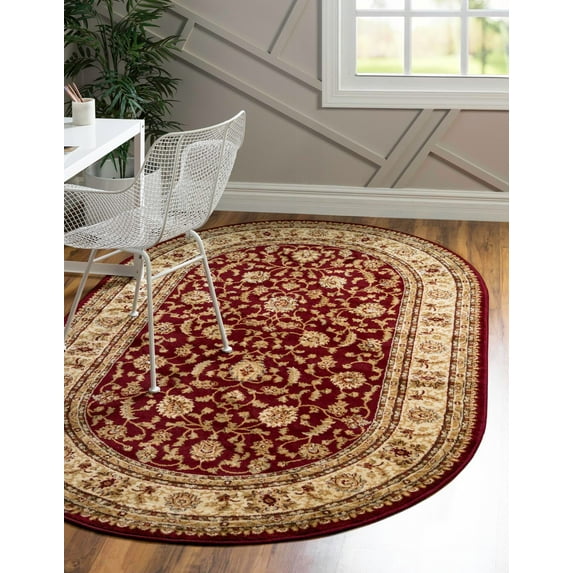 Rugs.com Aditi Collection Rug – 7' 10 x 10' Oval Red Low Rug Perfect For Living Rooms, Large Dining Rooms, Open Floorplans