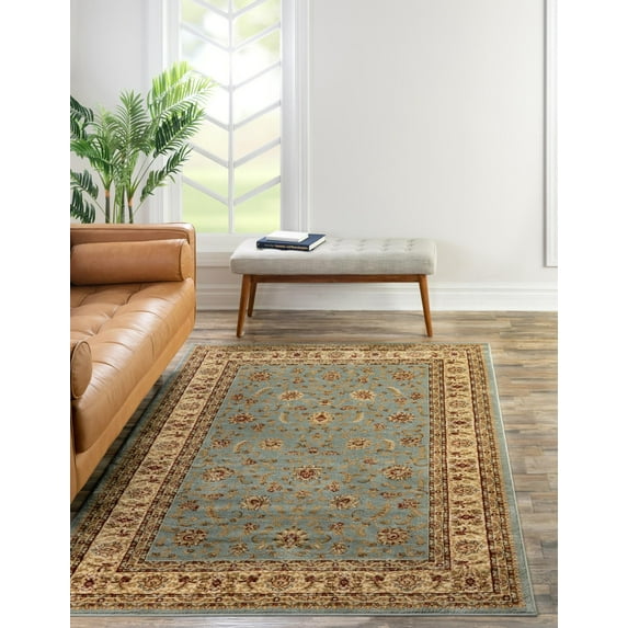 Rugs.com Aditi Collection Rug – 7' 10 x 11' Light Blue Low Rug Perfect For Living Rooms, Large Dining Rooms, Open Floorplans