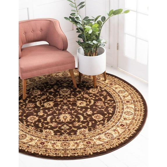 Rugs.com Aditi Collection Rug – 7' Round Brown Low Rug Perfect For Kitchens, Dining Rooms