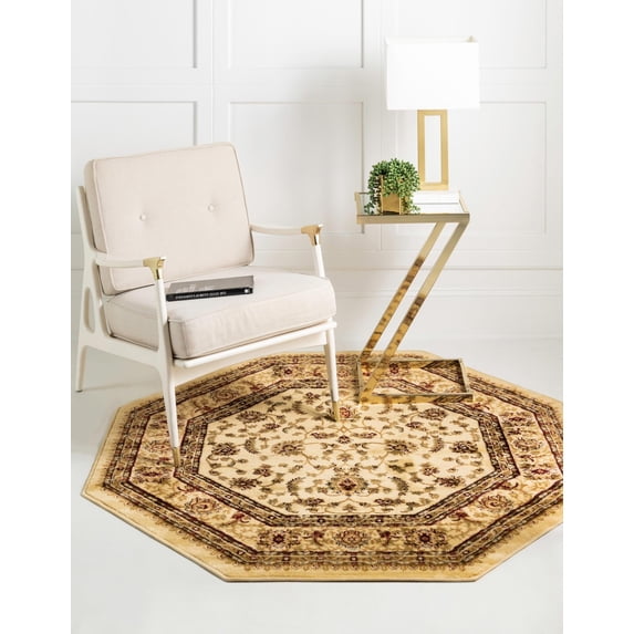 Rugs.com Aditi Collection Rug – 8' Octagon Cream Low Rug Perfect For Living Rooms, Kitchens, Entryways