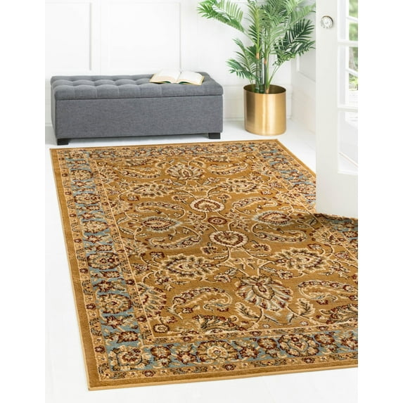 Rugs.com Aditi Collection Rug – 9' x 12' Dark Yellow Low Rug Perfect For Living Rooms, Large Dining Rooms, Open Floorplans