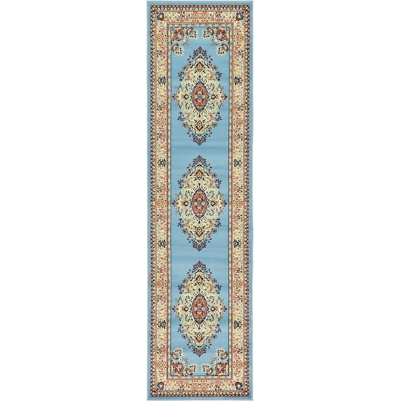 Rugs.com Amaya Collection Rug – 10 Ft Runner Light Blue Medium Rug Perfect For Hallways, Entryways