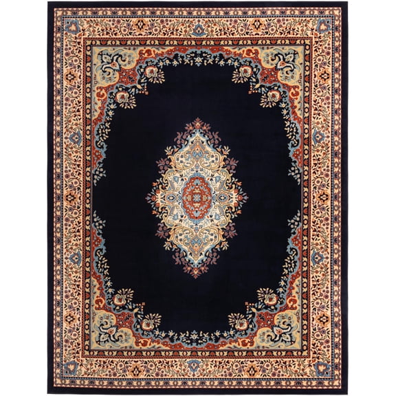 Rugs.com Amaya Collection Rug – 10' x 13' Navy Blue Medium Rug Perfect For Living Rooms, Large Dining Rooms, Open Floorplans