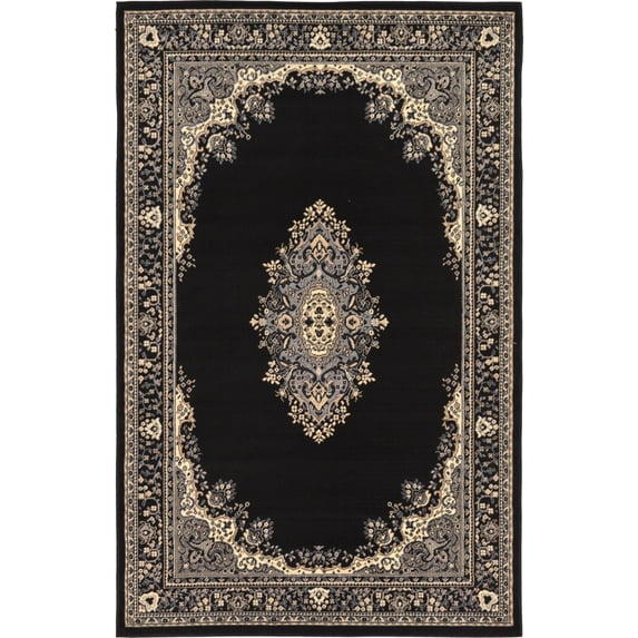 Rugs.com Amaya Collection Rug – 5' x 8' Black Medium Rug Perfect For Bedrooms, Dining Rooms, Living Rooms