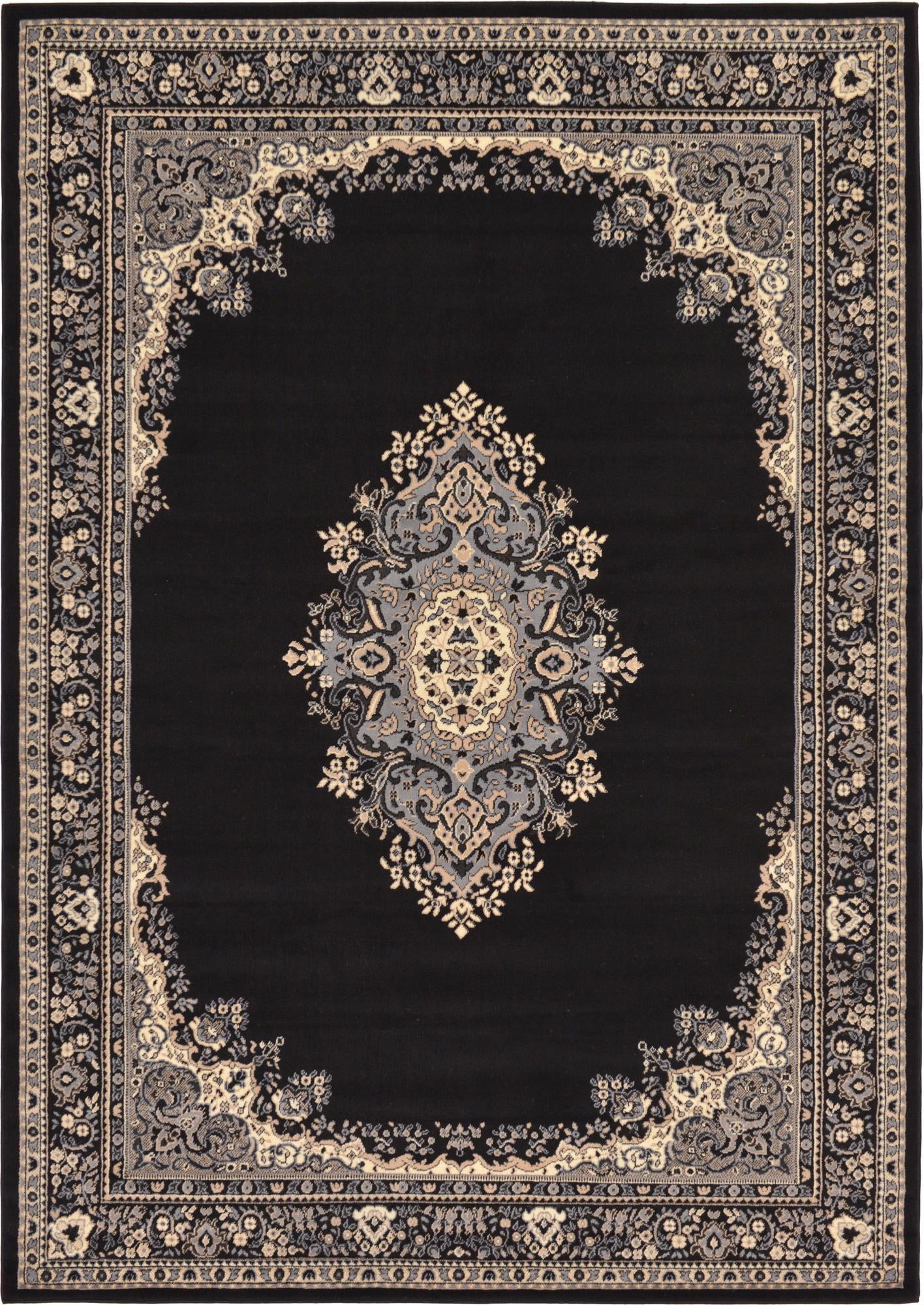 Handmade Black and Beige Medallion Synthetic Rectangular Rug