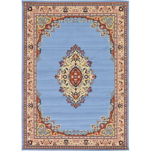 Rugs.com Amaya Collection Rug – 7' x 10' Light Blue Medium Rug Perfect For Bedrooms, Dining Rooms, Living Rooms