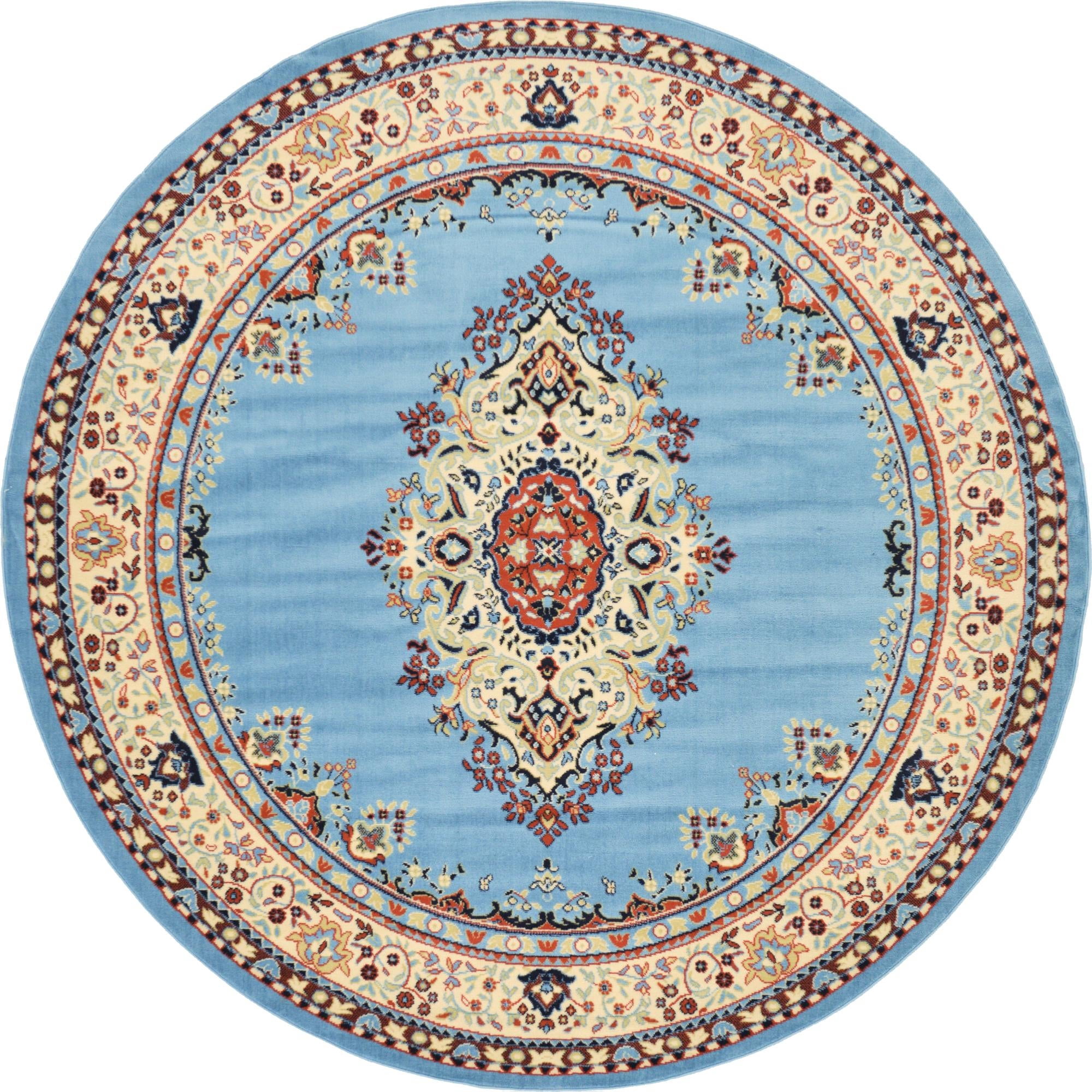 Rugs.com Amaya Collection Rug – 8 Ft Round Light Blue Medium Rug ...