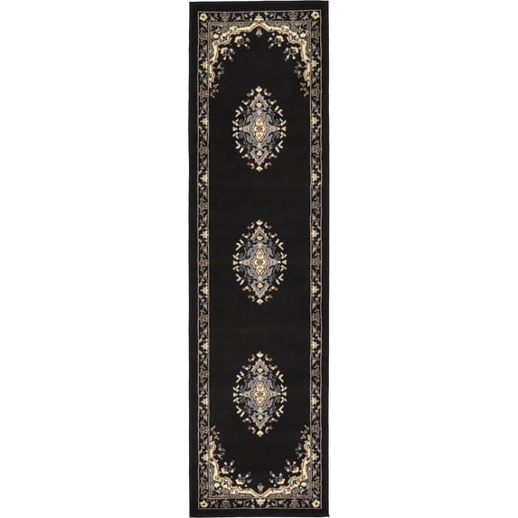 Rugs.com Amaya Collection Rug – 8 Ft Runner Black Medium Rug Perfect For Hallways, Entryways