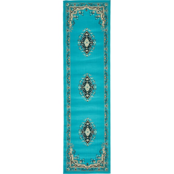 Rugs.com Amaya Collection Rug – 8 Ft Runner Turquoise Medium Rug Perfect For Hallways, Entryways
