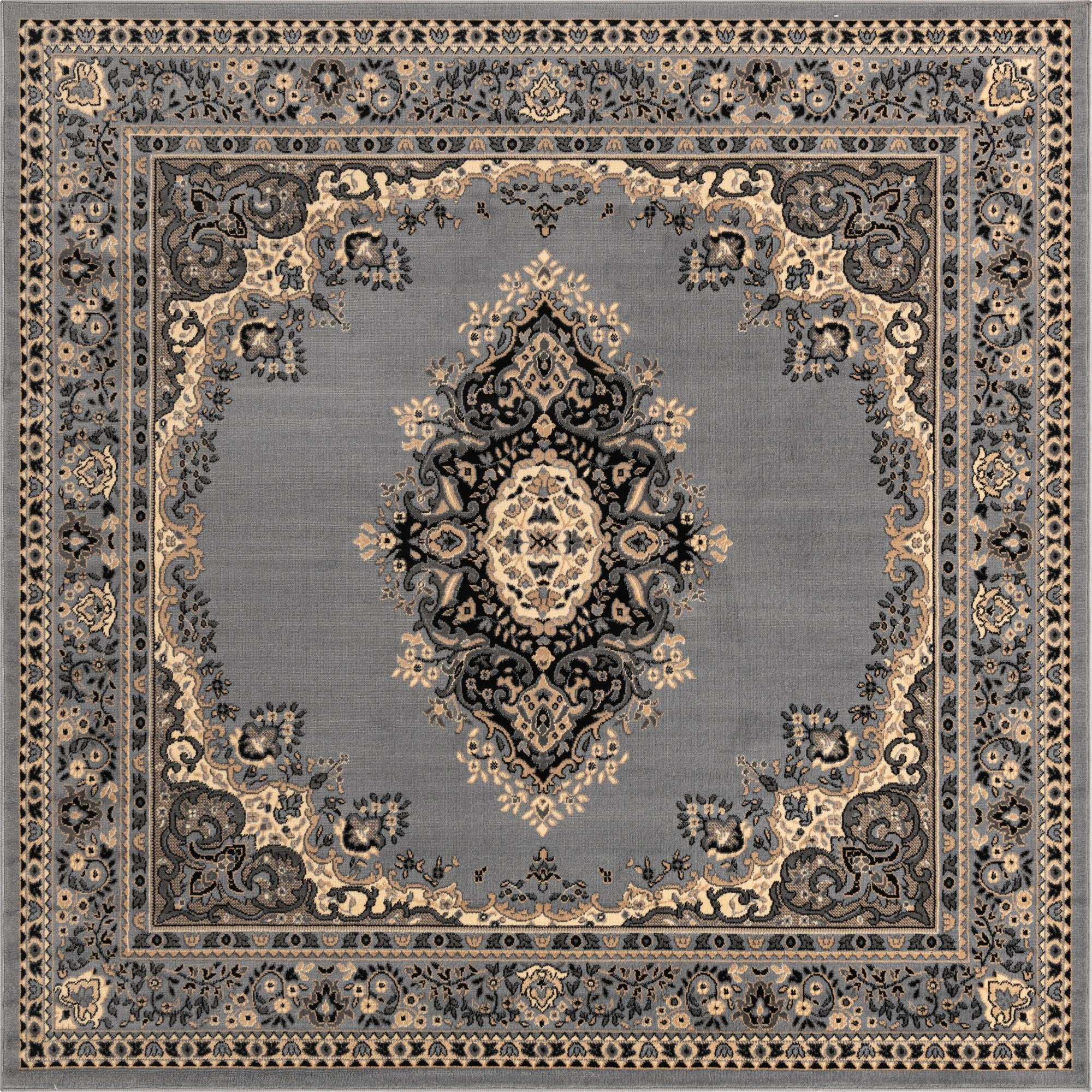 Gray Square Medallion Synthetic Easy Care Rug