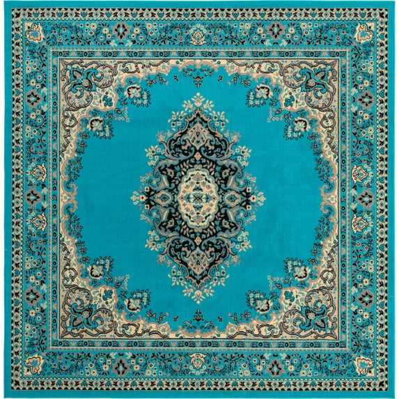 Rugs.com Amaya Collection Rug – 8 Ft Square Turquoise Medium Rug Perfect For Living Rooms, Kitchens, Entryways