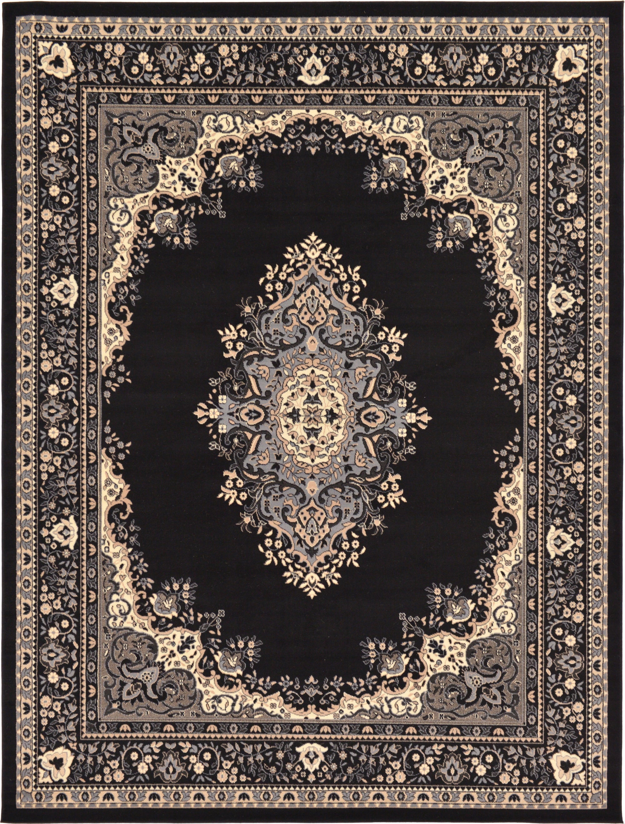Elegant Medallion 9' x 12' Rectangular Black Synthetic Area Rug