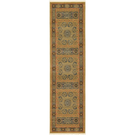 Rugs.com Amina Collection Rug – 10 Ft Runner Blue Medium-Pile Rug Perfect For Hallways, Entryways