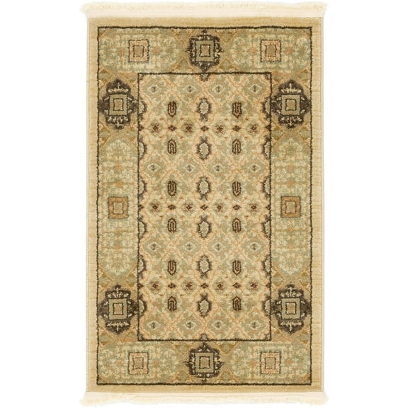 Rugs.com Amina Collection Rug – 2' x 3' Cream Flatweave Rug Perfect For Living Rooms, Large Dining Rooms, Open Floorplans