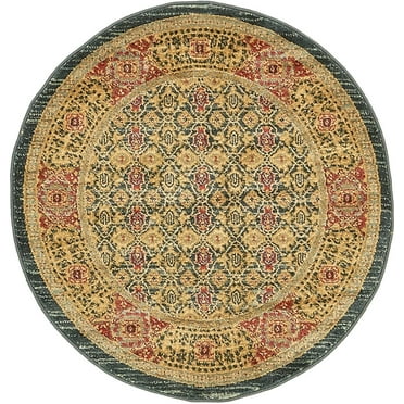 Rugs.com Amina Collection Rug – 3 Ft Round Navy Blue Medium-Pile Rug Perfect For Kitchens, Dining Rooms