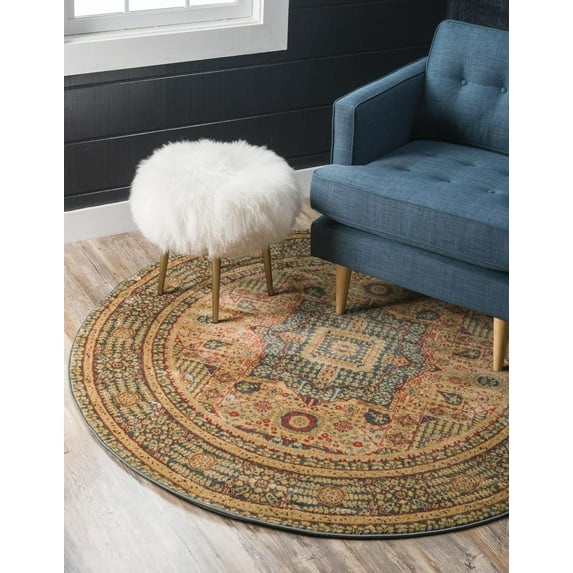 Rugs.com Amina Collection Rug – 3' Round Blue Flatweave Rug Perfect For Kitchens, Dining Rooms