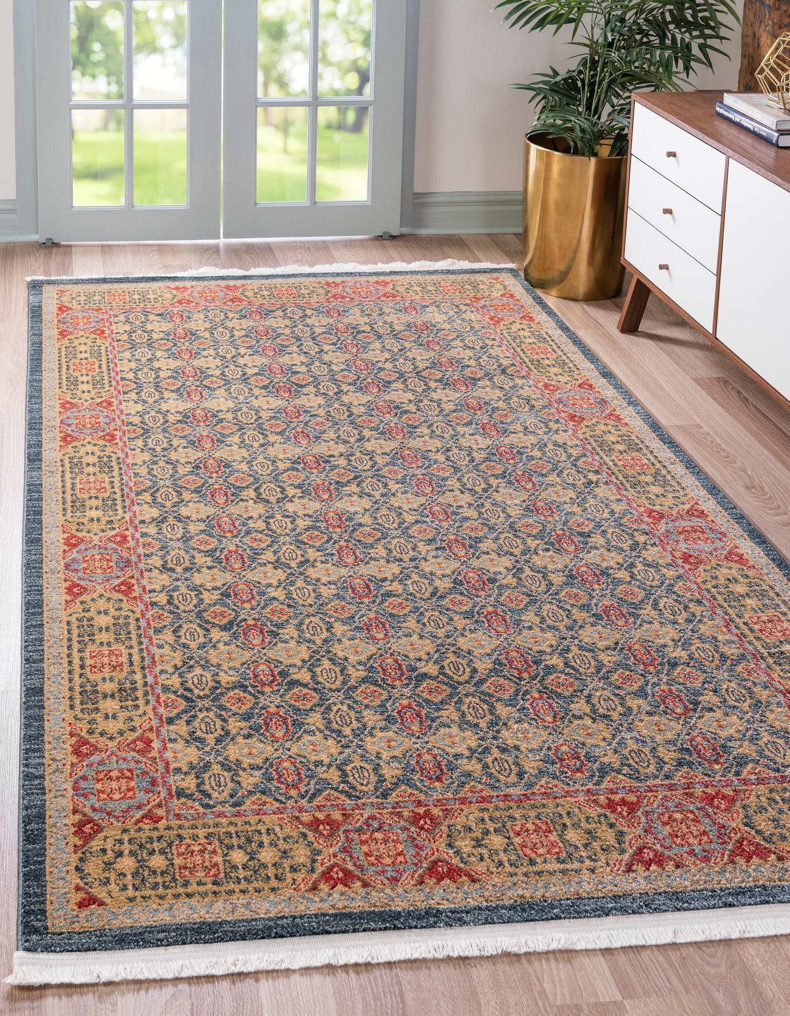 Navy Blue Rectangular Synthetic Stain-Resistant Area Rug 5' x 8'
