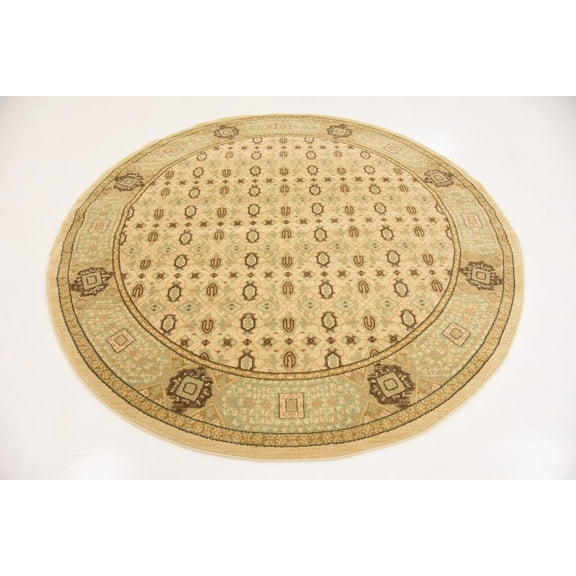 Rugs.com Amina Collection Rug – 6 Ft Round Cream Medium-Pile Rug Perfect For Kitchens, Dining Rooms
