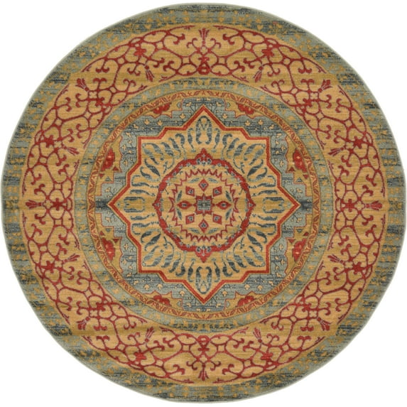 Rugs.com Amina Collection Rug – 6 Ft Runner Blue Medium-Pile Rug Perfect For Kitchens, Dining Rooms