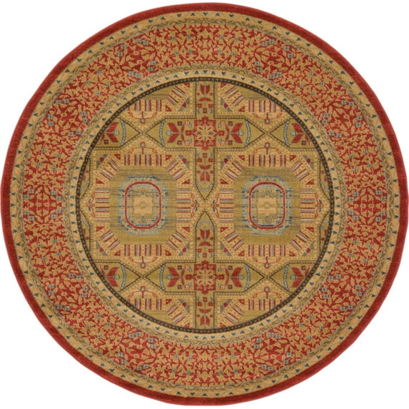 Rugs.com Amina Collection Rug – 6' Round Red Flatweave Rug Perfect For Kitchens, Dining Rooms