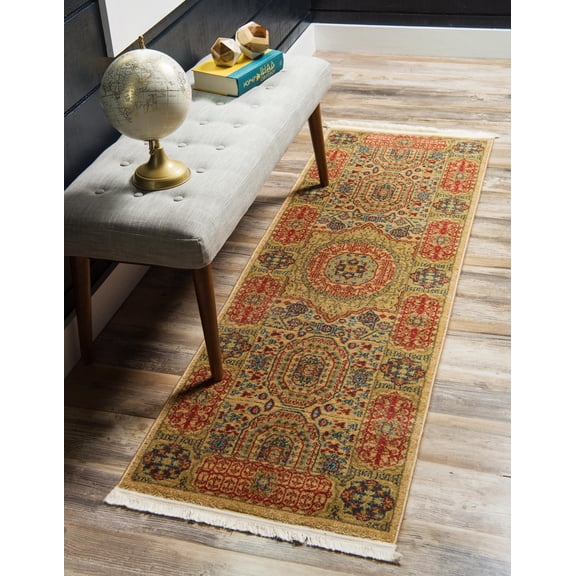 Rugs.com Amina Collection Rug – 6' Runner Beige Flatweave Rug Perfect For Hallways, Entryways