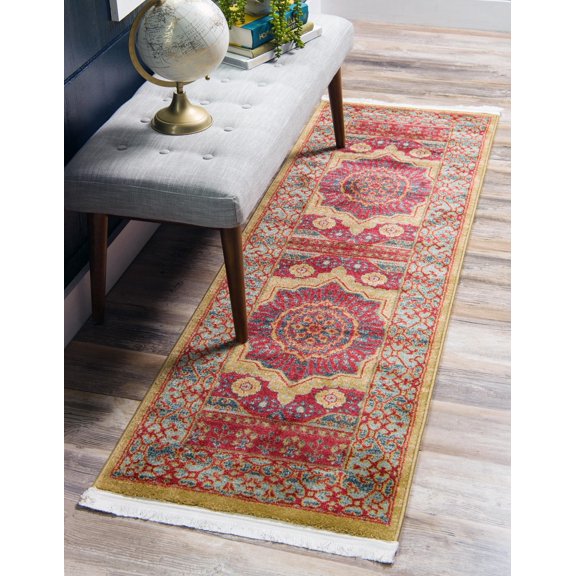 Rugs.com Amina Collection Rug – 6' Runner Red Flatweave Rug Perfect For Hallways, Entryways
