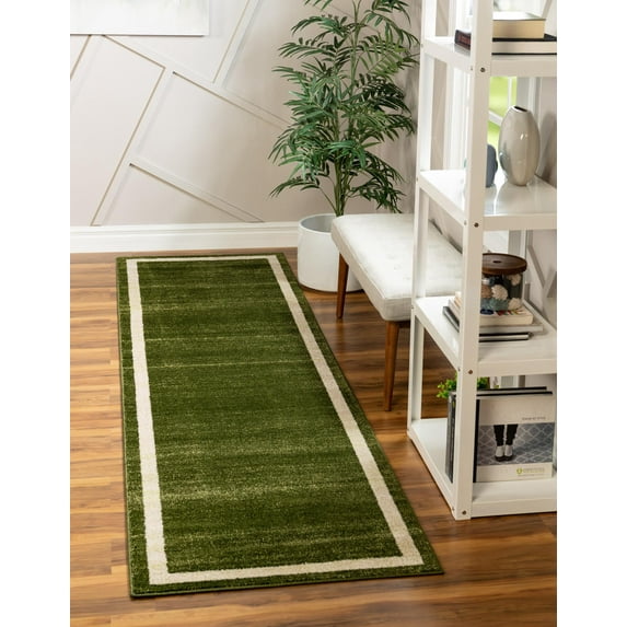 Rugs.com Angelica Collection Rug – 10 Ft Runner Green Medium Rug Perfect For Hallways, Entryways