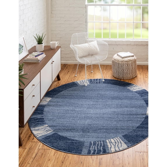 Rugs.com Angelica Collection Rug – 4 Ft Round Light Blue Medium Rug Perfect For Kitchens, Dining Rooms