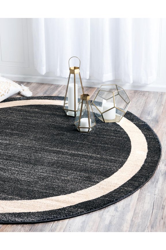 .com Angelica Collection Rug – 8 Ft Round Black Medium Rug Perfect For Kitchens, Dining Rooms
