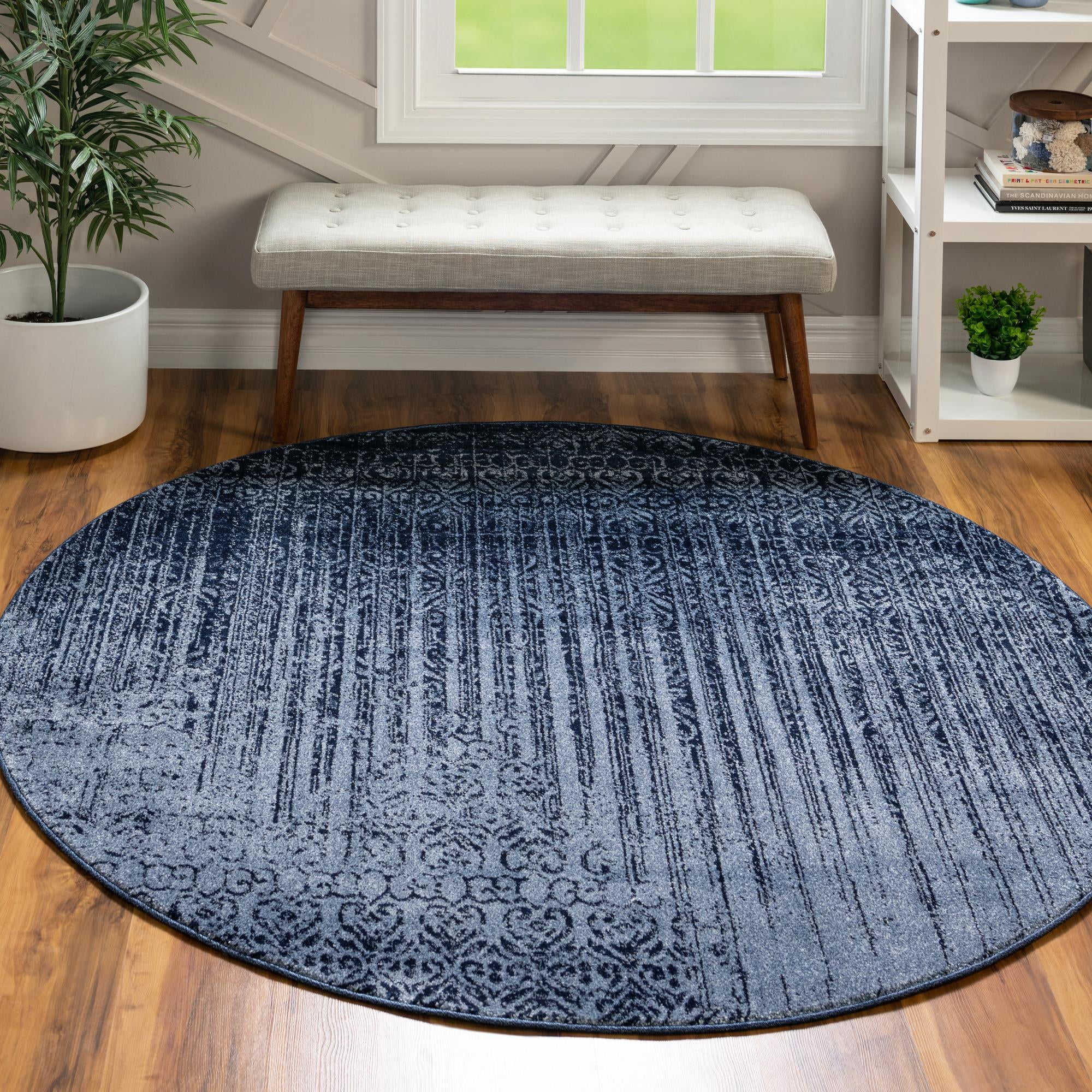 Rugs.com Angelica Collection Rug – 8 Ft Round Blue Medium Rug Perfect ...