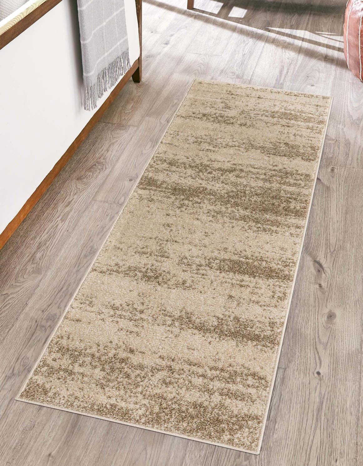 Rugs.com Angelica Collection Rug – 8 Ft Runner Bone Beige Medium Rug Perfect For Hallways, Entryways